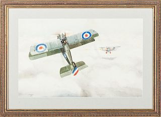 L. Cartwright Watercolor, Plus Two Aviation Paintings