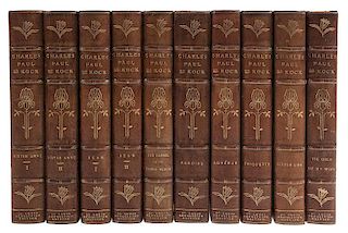 [Literature - Fine Binding] Charles Paul De Kock, 20 Novels of Parisian Life, in Arts and Crafts Decorated Leather Bindings
