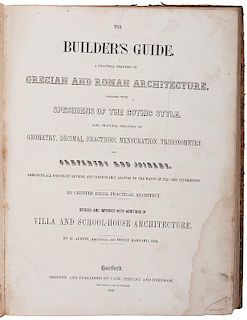 [Architecture - Illustrated] Hills' Builder's Guide, with 50 Lithograph Plates, 1846 Hartford