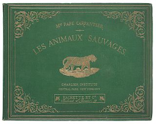 [Children's - Illustrated - Chromolithography] Les Animaux Sauvages with 12 Color Plates by Kronheim, in a Charlier Institute