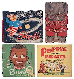[Children's - Illustrated - Movable Books] Group of 4 Colorful Movable and Toy Books - Popeye, Elephants, Circus, Bimbo, Spac