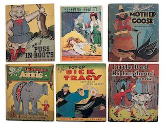 [Children's - Illustrated - Pop-Ups] Group of 6 "Blue Ribbon" Pop-Up Books - Orphan Annie; Dick Tracy; Sleeping Beauty; Etc.