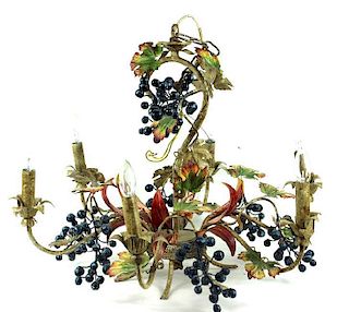 Polychrome Metal, Painted, fruit chandelier