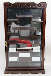 Chinese, Rose Wood, Mirrored, Display Cabinet
