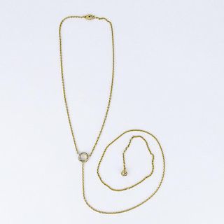 Cartier 18K Gold Mini Ring Love Knot Trinity Pendant Double Lariat Necklace.