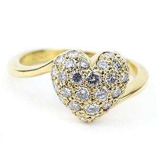Cartier Approx. .62 Carat Pave Set Round Brilliant Cut Diamond and 18 Karat Yellow Gold Heart Ring.