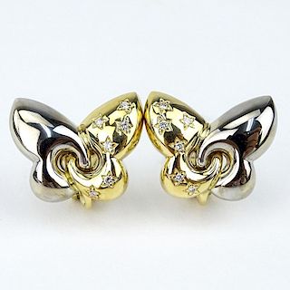 Bulgari Approx. .28 Carat Diamond and 18 Karat Two Tone Gold Butterfly Earrings.
