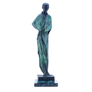 Art Deco Style Bronze "Figure Of A Woman". On marble base.