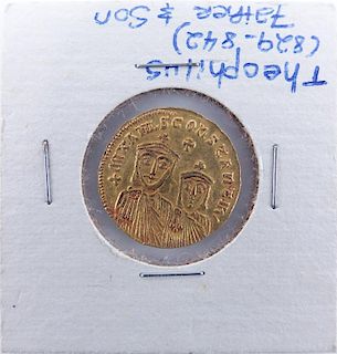 Byzantine Empire: Theophilus (A.D. 829-842) Gold Solidus in Coin Display.