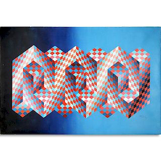 After: Victor Vasarely, French/Hungarian (1906 - 1997) Oil on canvas "Untitled".