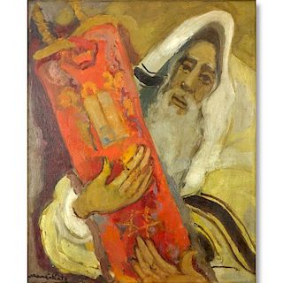 Mane Katz, American/Russian (1894 - 1962) Oil on canvas "Rabbi With Torah Scroll".