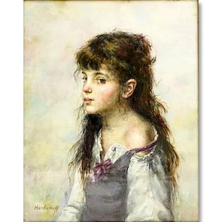 Attributed to: Alexej Alexejewitsch Harlamoff, Russian (1840-1925) Watercolor, Portrait of Young Girl.