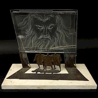 Robert Stoetzer, American (b 1938) Metal and Lucite "Moses" Sculpture on Stone Base.