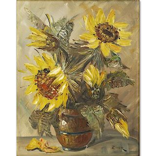 Leo Ritter (19/20th century) Oil on Canvas "Still Life Sunflowers" Signed Lower Right.