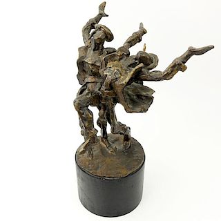 Laura Goodman, American (1910-2004) Mid Century Modern Bronze Sculpture, "Hassidic Dance" on Wooden Base.