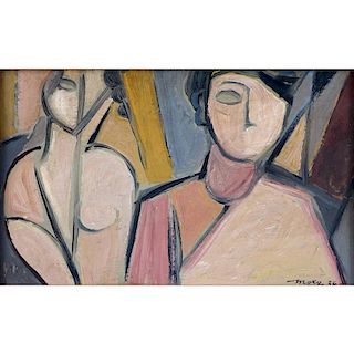 Possibly: Max Herman Maxy, Romanian (1895 - 1971) Oil on panel "Cubist Work of Man & Woman".