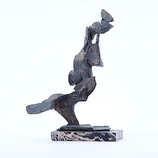 Mid Century Abstract Bronze Sculpture on Marble Base. Rubbing to finish.