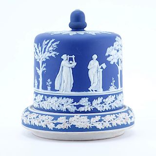 Large Wedgwood Style Blue Jasperware Cheese Stand With Cover.
