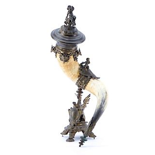 Large and Impressive Bronze Mounted Table Horn.
