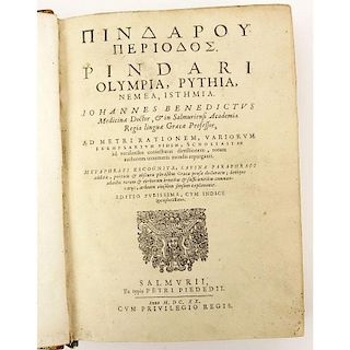 17th Century Book - "Olympia. Pythia. Nemea. Isthmia." - Pindar. IN-8. Published 1620 -  Pierre Pie De Dieu .