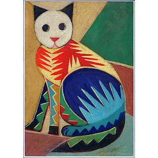 Fortunato Depero, Italian (1892 - 1960) Oil on card "Futurist Cat".