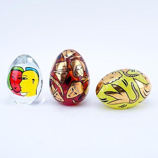 Collection of Three (3) Kosta Boda Egg Shaped Glass and Crystal Paperweights.