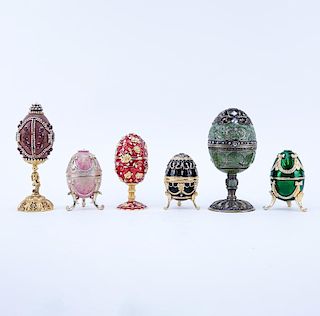 Grouping of Six (6) Faberge Style Egg Shaped Hinged Boxes.