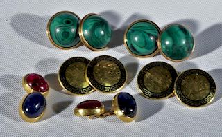 Three pairs of  cufflinks to include Chaumet 18 karat gold with enameling marked 750 Chaumet, a pair of stone and gold