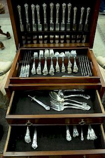 Gorham sterling silver flatware set, 133 total pieces to include 16 dinner forks, 16 luncheon forks, 22 salad forks, 15 tea s