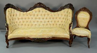 John Henry Belter, Rosalie pattern, two piece set to include laminated rosewood sofa having flower, leaves, fruit and nuts at