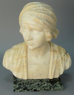19th/20th century white marble bust of a maiden on granite stand. ht. 17in. Provenance: Property from the Estate of Frank Per
