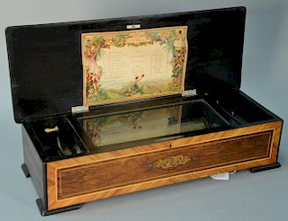 Swiss music box with various wood inlaid case, ten tune