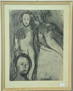 Robert De Niro Sr. (1922-1996), watercolor/charcoal on paper, Three Nude Figures, signed top left: De Niro, Zabriskie Gallery