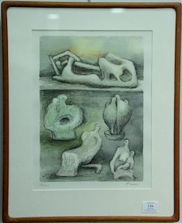 Henry Moore (1898-1986), lithograph in colors, Five Ideas for Sculpture Studies for Sculpture, printed by W