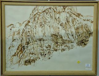 Philip Pearlstein (b. 1924), watercolor/wash on paper, Mountainside Landscape, signed lower left: Pearlstein, sight size 20"
