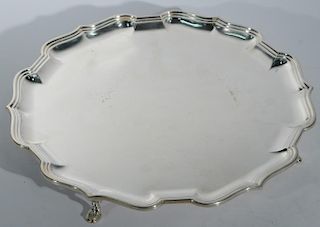 English silver footed salver. dia. 12 1/2in., 31.4 troy ounces
