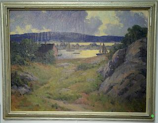 Marian Parkhurst Sloane (1876-1954), oil on canvas, "Toward Evening Rockport Harbor", signed lower left: Marian P