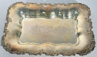 Sterling silver deep tray, monogrammed on front marked on reverse: "From directors & officers of the National Exchange Bank,
