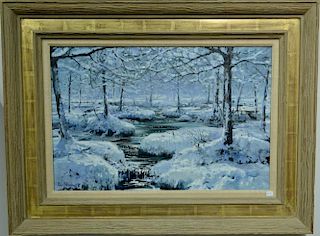 Peter Ellenshaw (1913-2007), oil on canvas, Winter Landscape with Stream, signed lower left: Peter Ellenshaw, having Hammer G