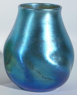 Tiffany blue iridescent vase with pinched form body, ht.: 5 1/4in. Provenance: Property from the Estate of Arthur C. Pinto MD
