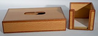 Two piece Hermes lot to include Hermes inlaid flamed cherry tissue box with magnetic suede base marked Hermes Paris France an