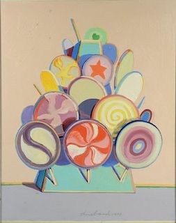 Wayne Thiebaud (b. 1920), oil on board under glass "Lollipop Tree" created in 1969, signed and dated in pencil bottom center:
