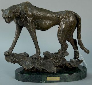 Donna Weiser (American, late 20th century), patinated bronze sculpture, "Cheetah", signed, dated, and numbered 1/30 at base o