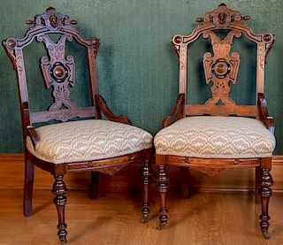 Pair of walnut Victorian side chairs, each with Jenny Lind face. ht. 39in. Provenance: Property from the Estate of Frank Perr