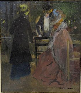 Alfred Henry Maurer (1868-1932), oil on panel, Paris Café Scene with Three Figures, circa 1901, signed lower right: A