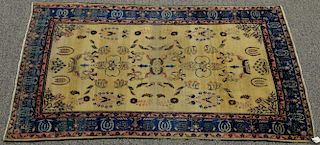 Sarouk Oriental throw rug, unusual gold field color (some wear)