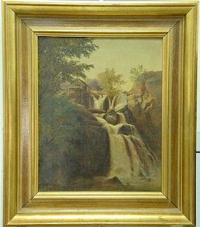 Susie Barstow (1836-1923), oil on canvas, Watermill by Waterfall, signed lower left: SM Barstow, 15" x 12"
