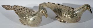 pair of Continental silver birds with glass eyes (heads removable). lg. 9in. & lg. 11 1/2in., 16.7 troy ounces