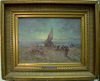 Giuseppe Ciardi (1875-1932), oil on board, Evening Coming in from the Ocean, having remnants of signature lower left, 12 3/4"