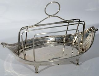 English silver toast holder with tray. lg. 8 1/2in., 7.7 troy ounces